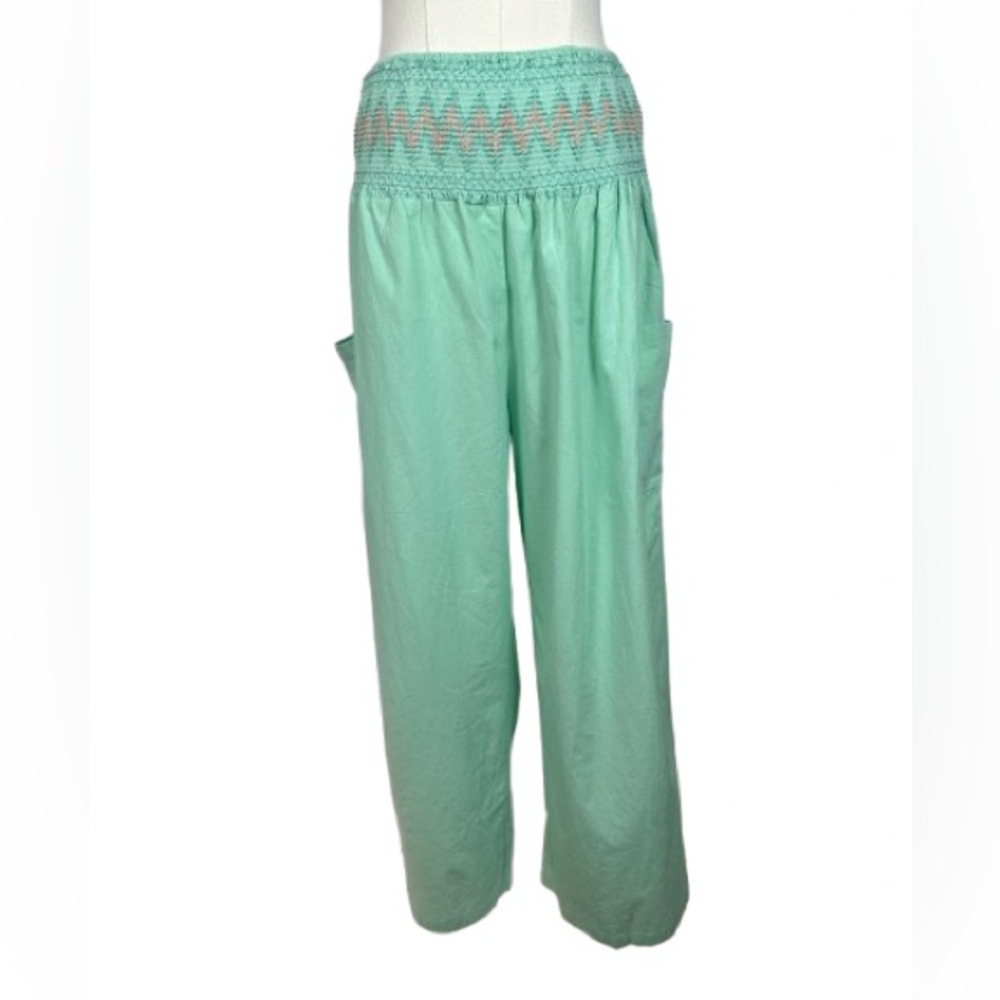 Cupshe Mint Green Smocked-Waist Wide Leg Pants